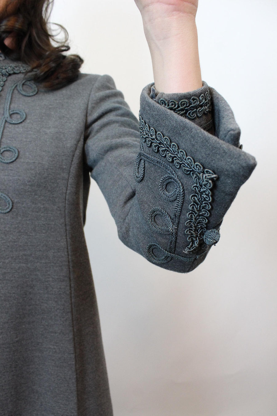 1960s GRAY soutache wool dress coat set xxs | new fall winter