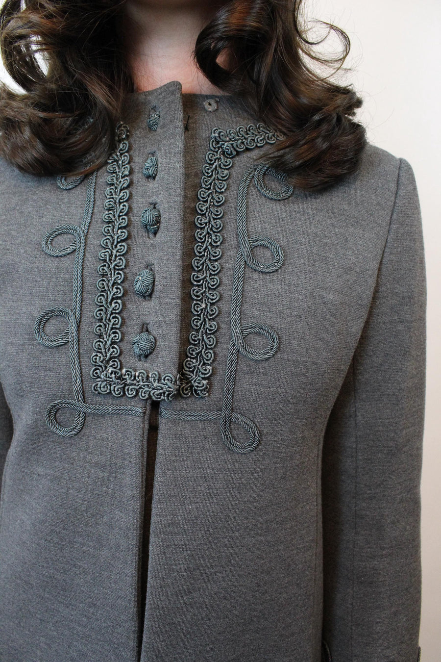 1960s GRAY soutache wool dress coat set xxs | new fall winter