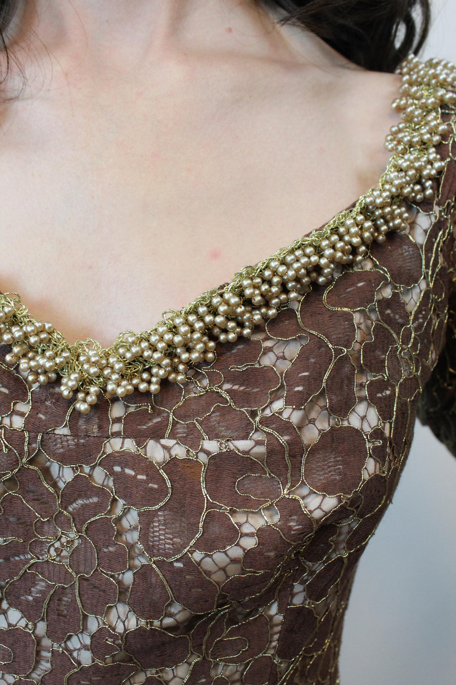 1950s PEARLS and LACE fit and flare dress xs | new fall winter