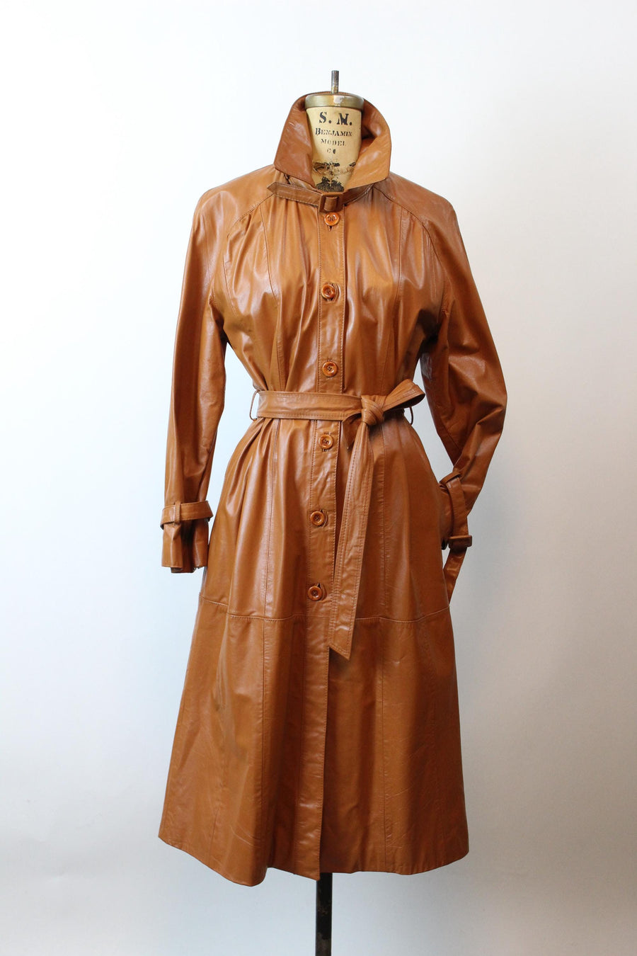 1970s CARAMEL LEATHER trench coat medium large | new fall winter