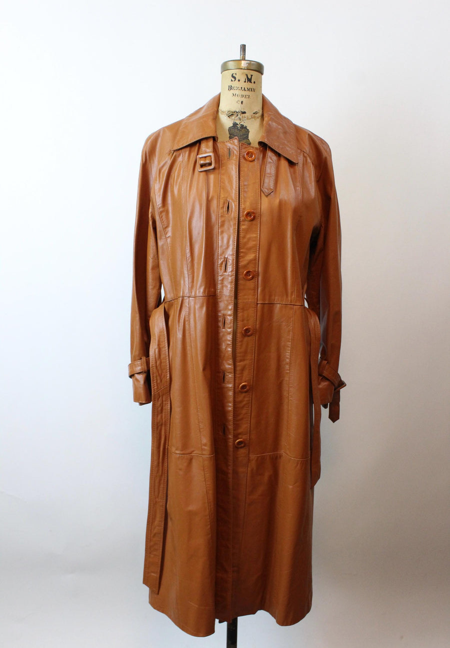 1970s CARAMEL LEATHER trench coat medium large | new fall winter