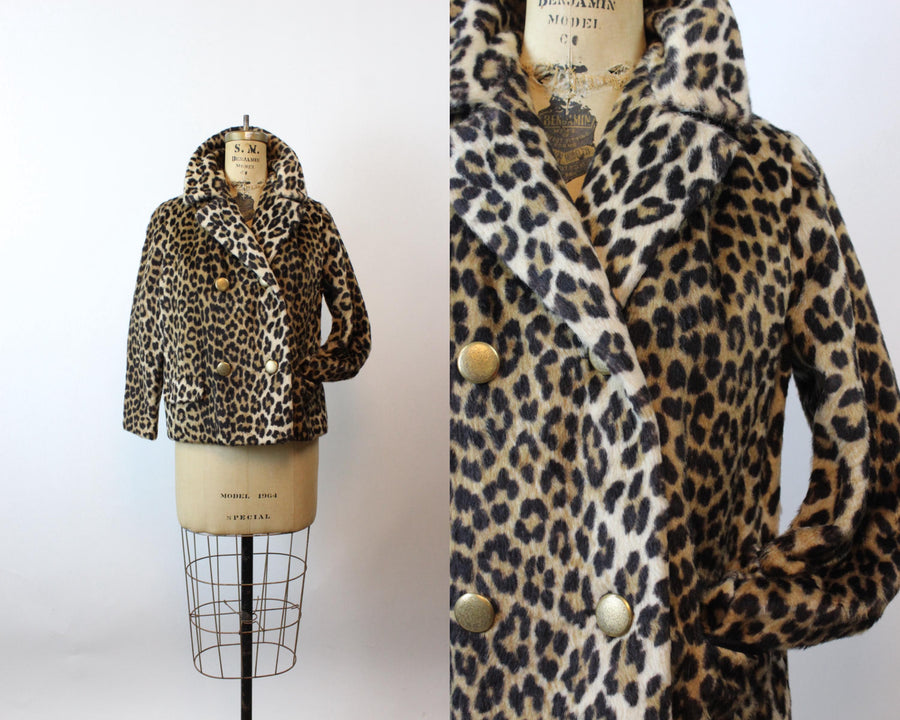 1960s LEOPARD faux fur coat xs small | new fall winter