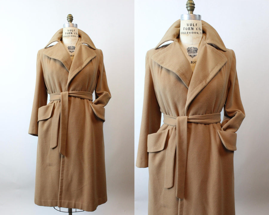 1960s CAMEL cashmere WRAP coat medium large | new fall winter