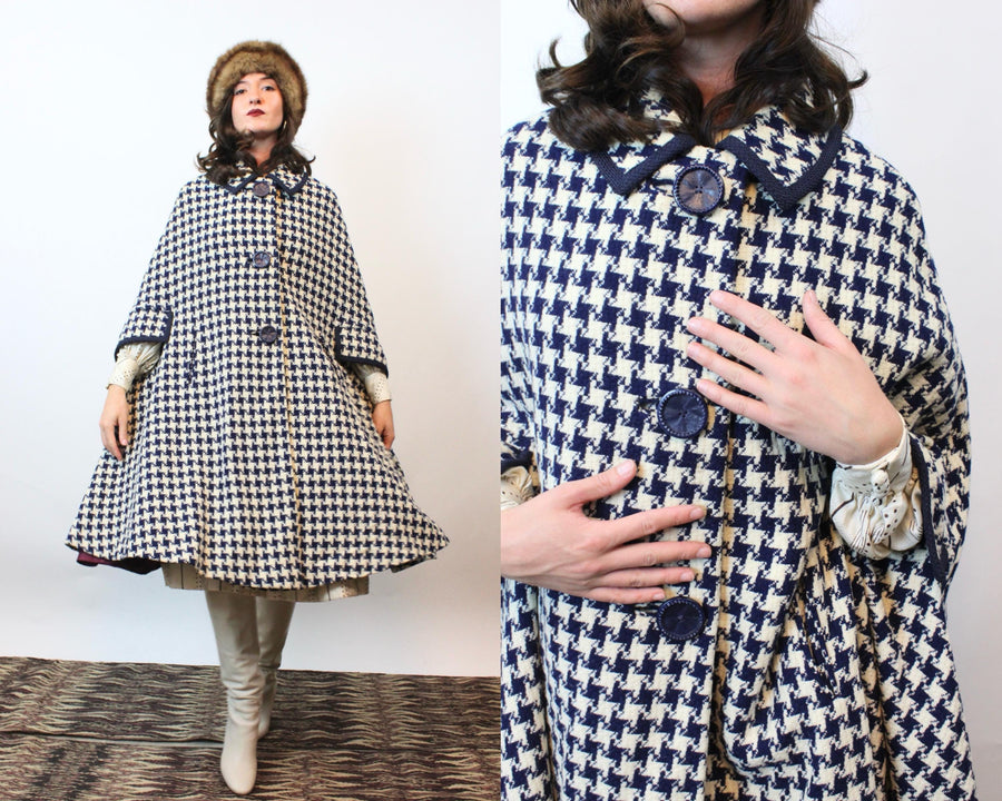1960s YOUTHCRAFT houndstooth cape poncho | new fall winter