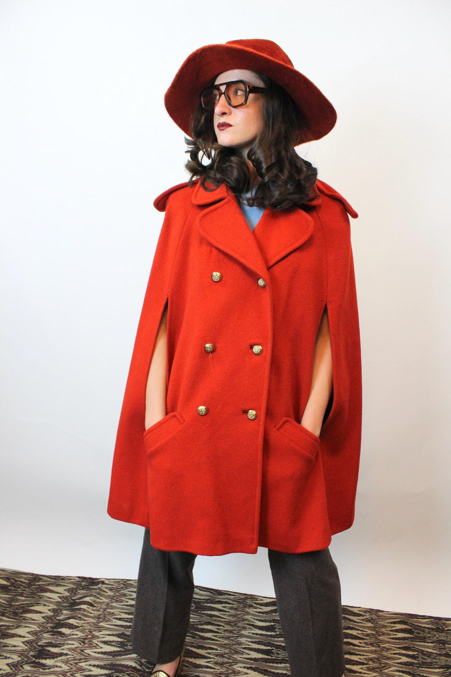 1960s PUMPKIN cape wool poncho | new fall winter