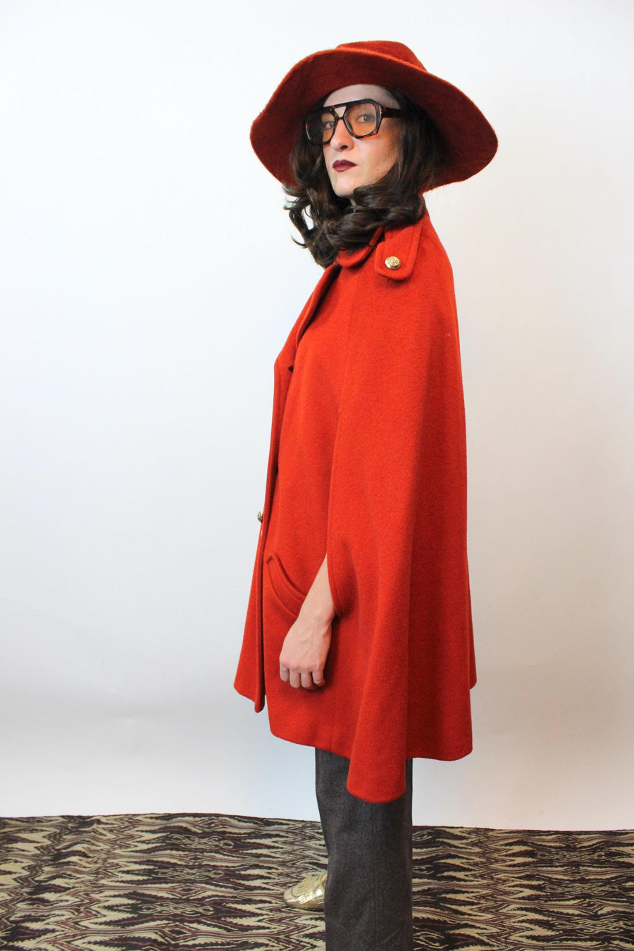 1960s PUMPKIN cape wool poncho | new fall winter