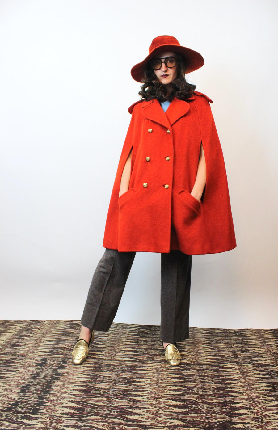 1960s PUMPKIN cape wool poncho | new fall winter