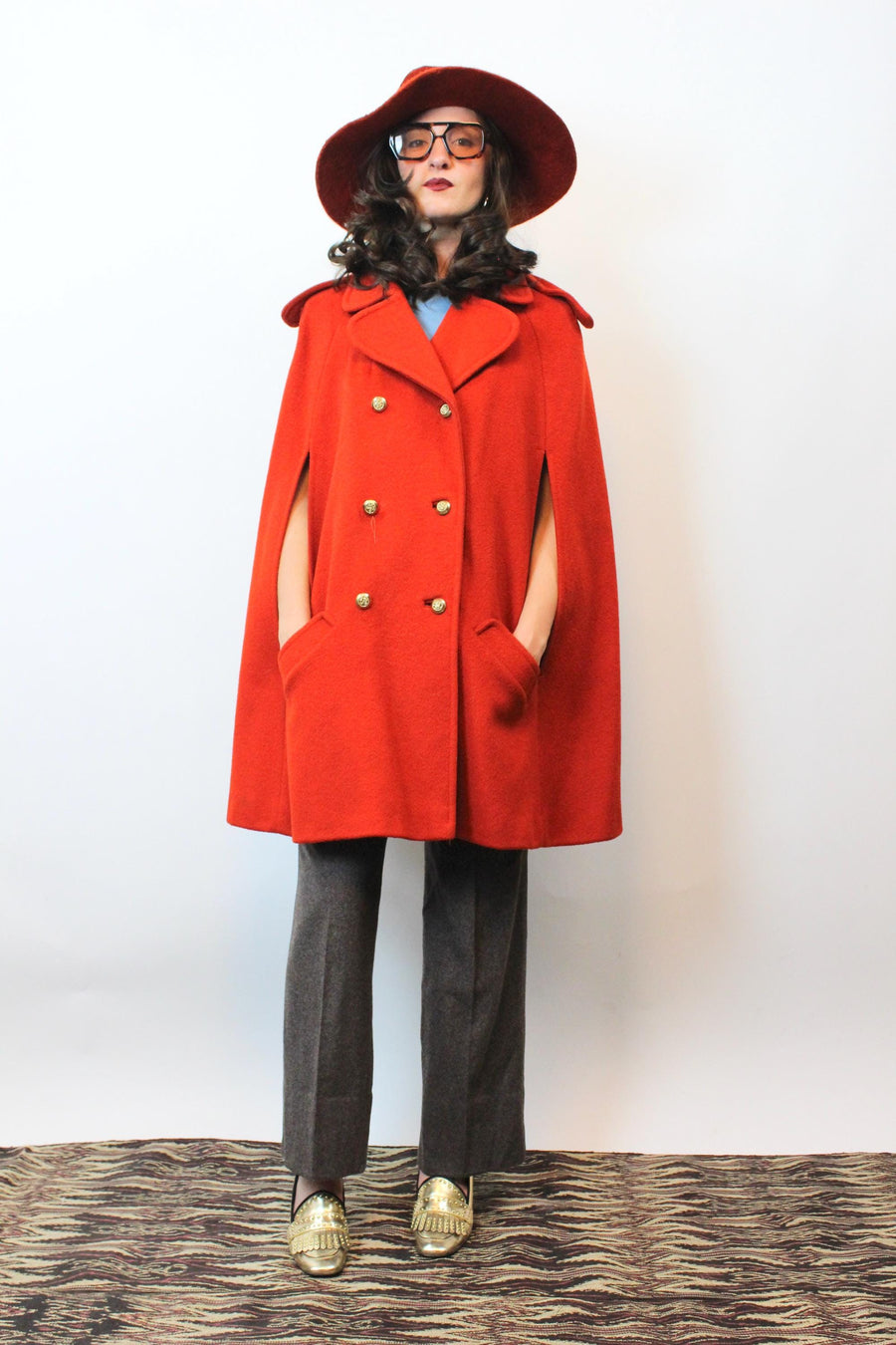 1960s PUMPKIN cape wool poncho | new fall winter