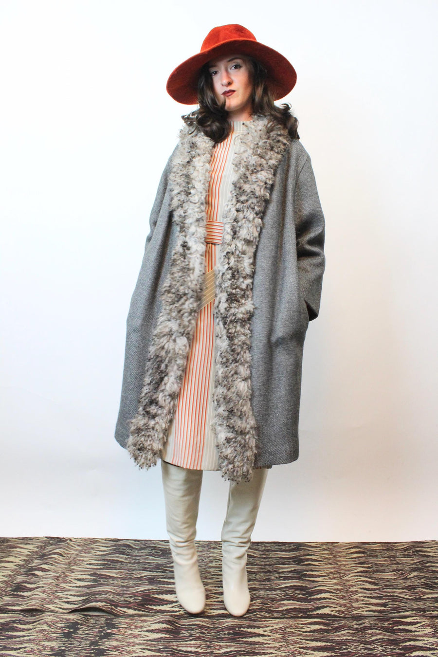 1960s CURLY lamb FUR and wool coat small | new fall winter