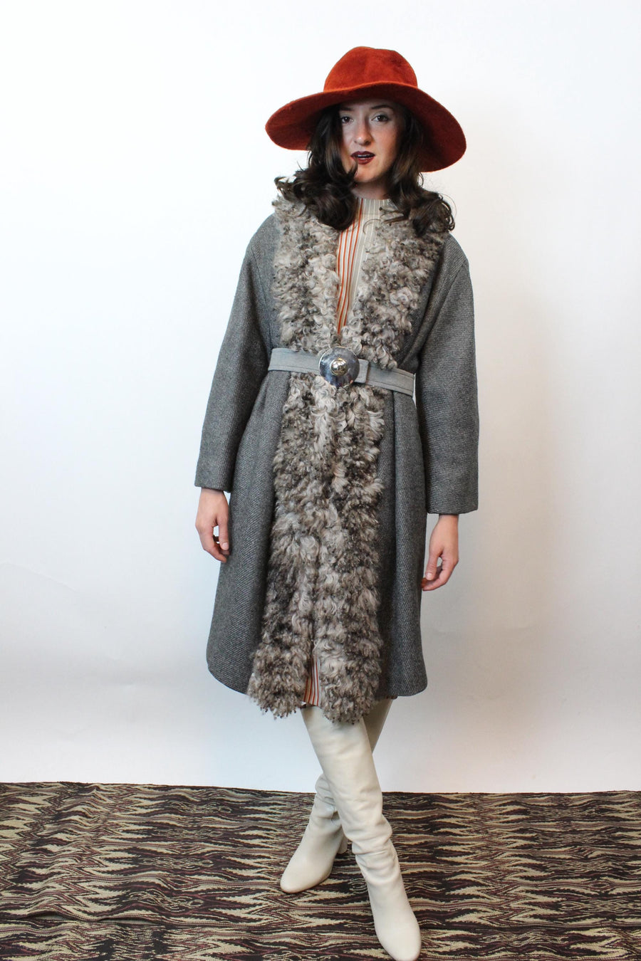 1960s CURLY lamb FUR and wool coat small | new fall winter