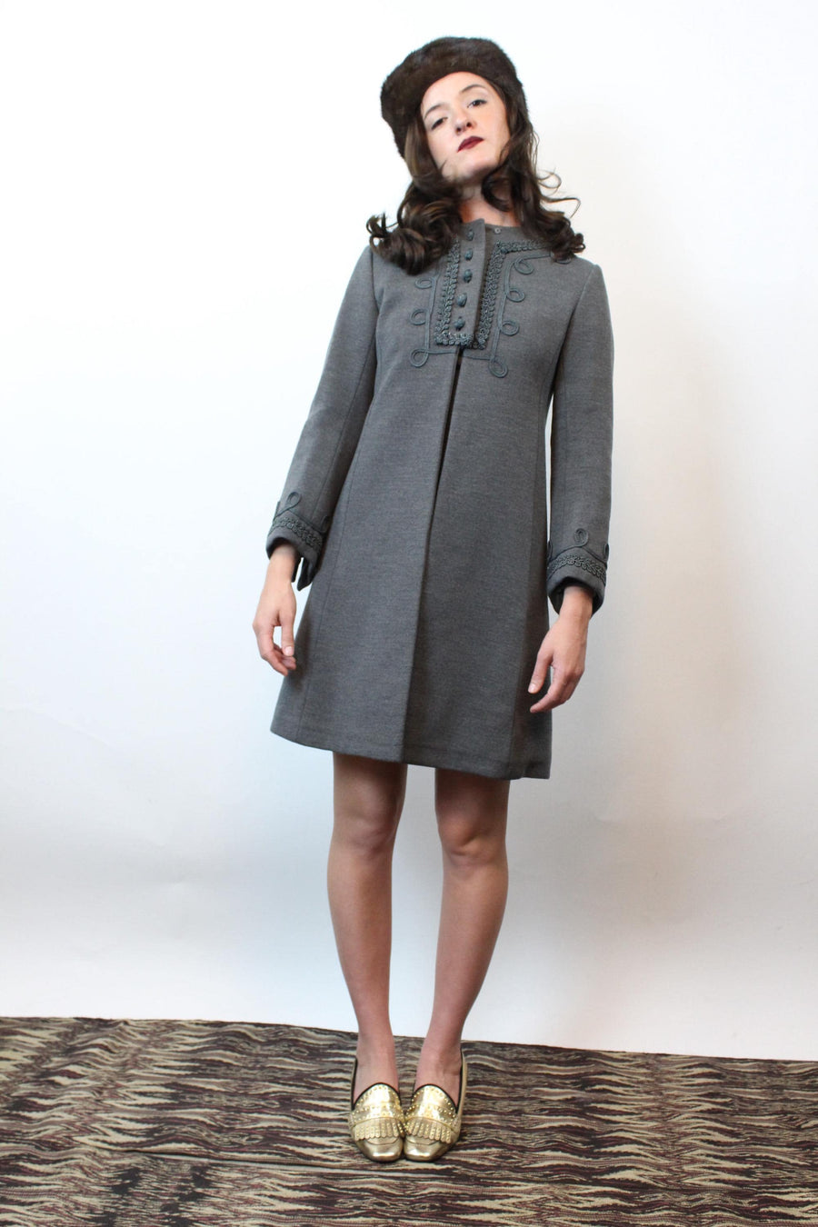 1960s GRAY soutache wool dress coat set xxs | new fall winter