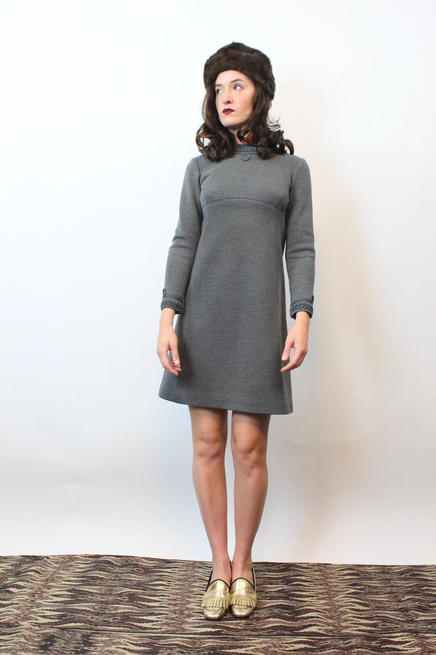 1960s GRAY soutache wool dress coat set xxs | new fall winter