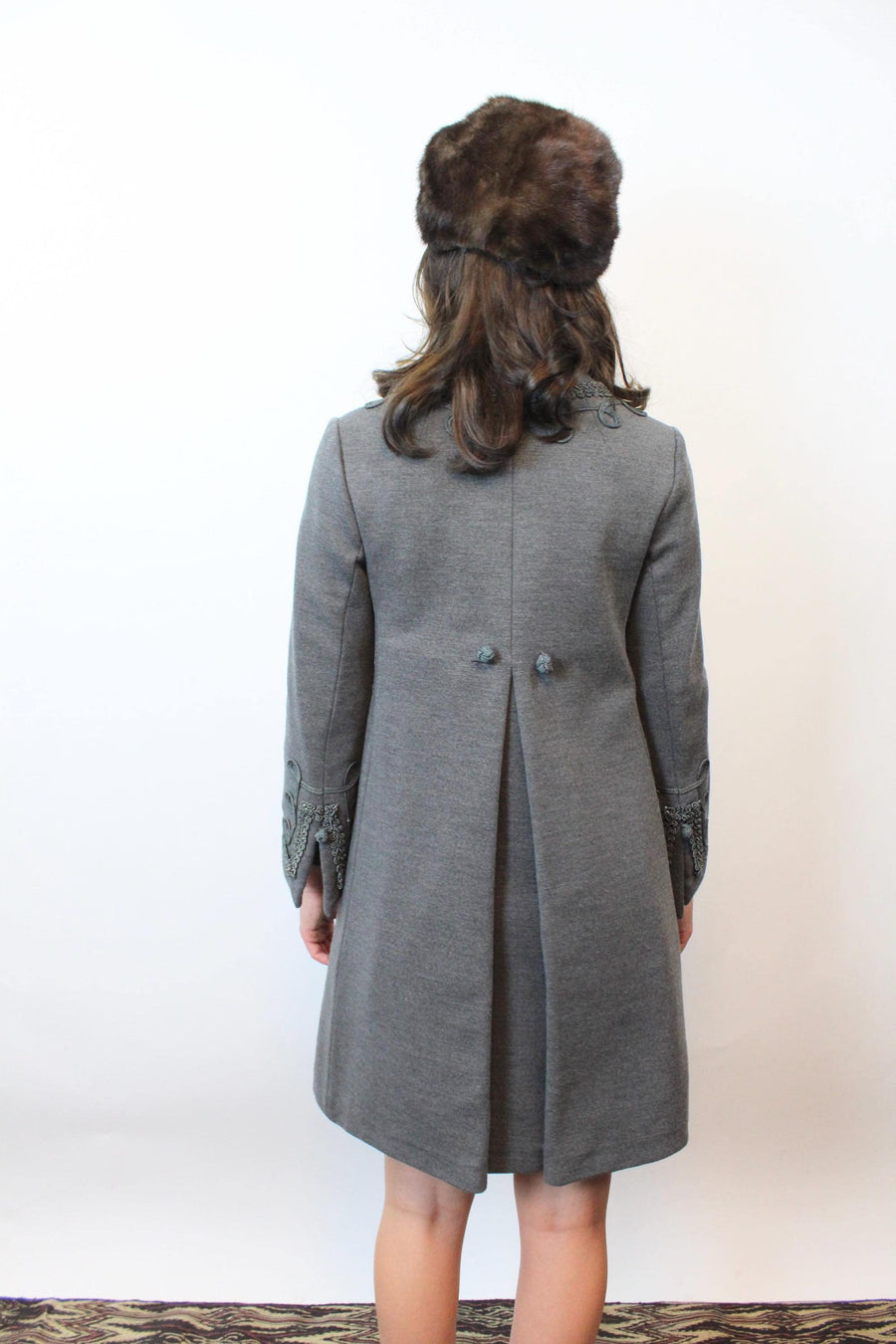 1960s GRAY soutache wool dress coat set xxs | new fall winter