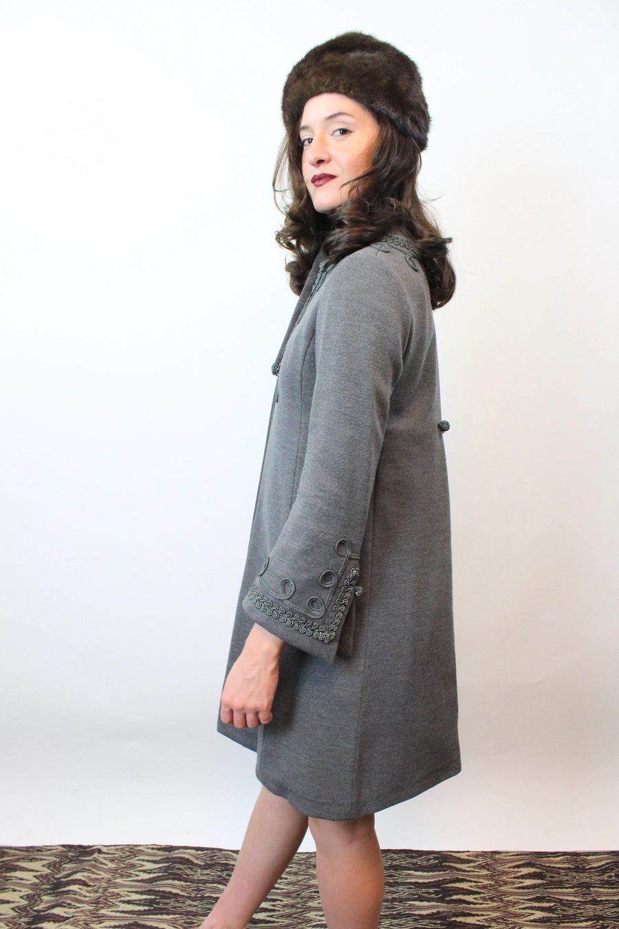 1960s GRAY soutache wool dress coat set xxs | new fall winter