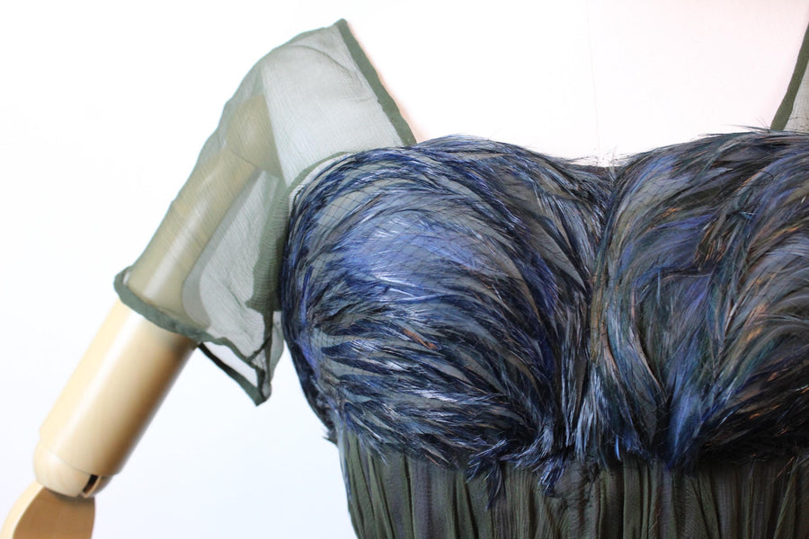1950s GALANOS FEATHER and chiffon dress xxs | new fall winter