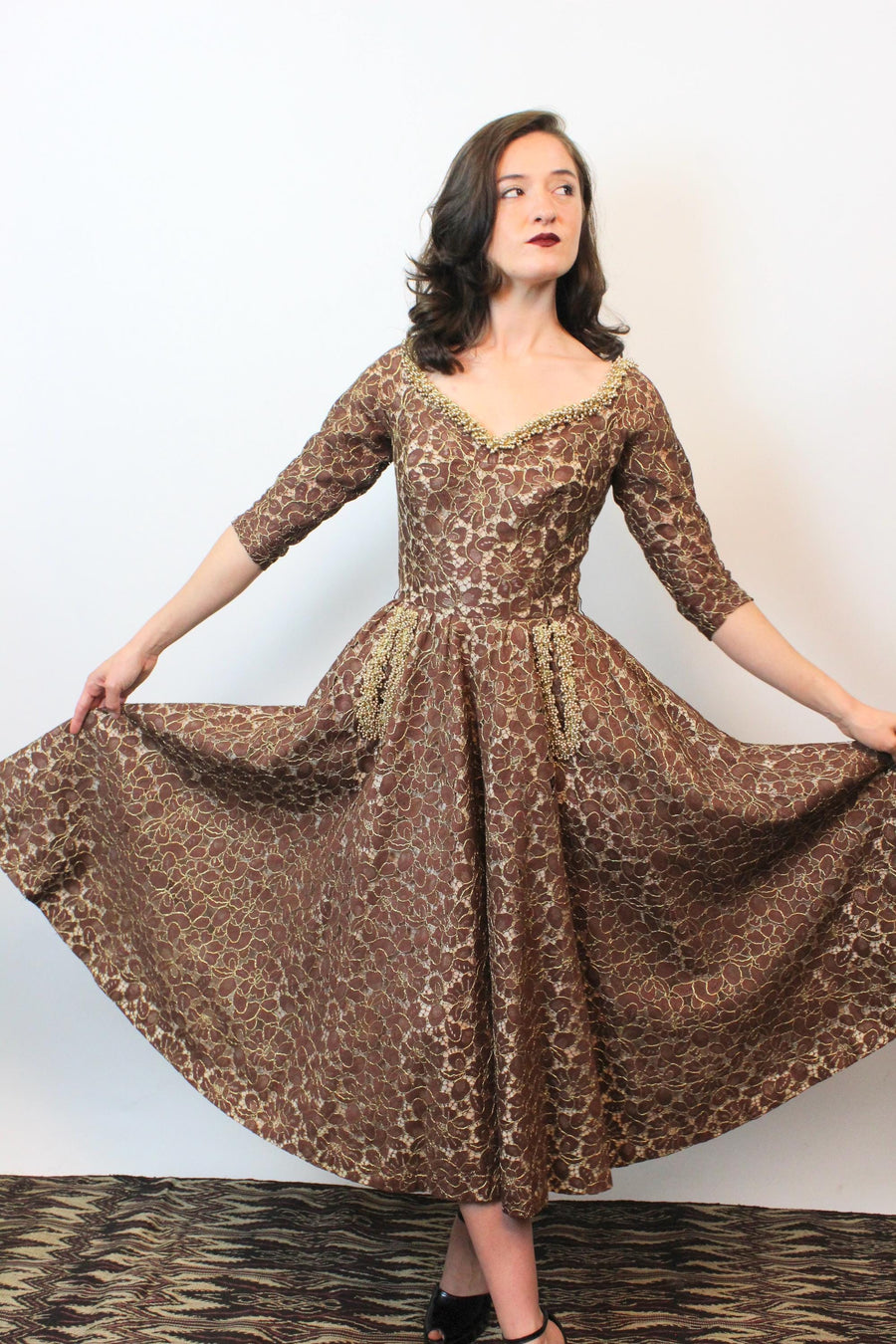 1950s PEARLS and LACE fit and flare dress xs | New fall winter 1950s PEARLS and LACE fit and flare dress xs | New fall winter