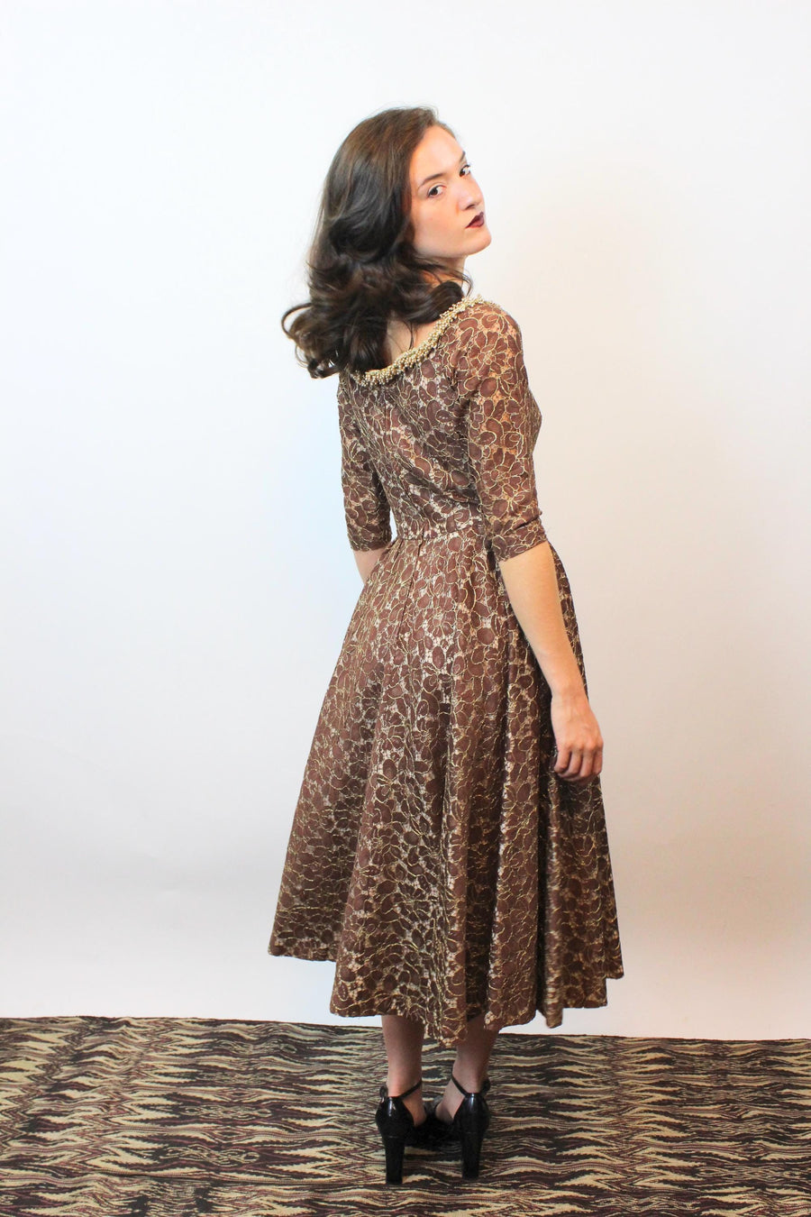 1950s PEARLS and LACE fit and flare dress xs | new fall winter