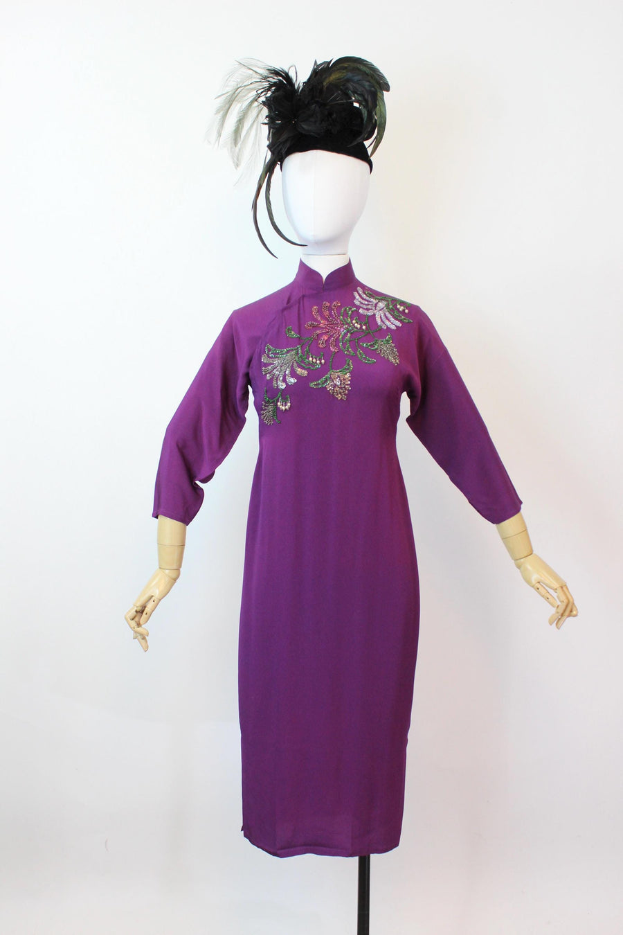 1940s ASIAN purple sequin dress xs | new fall winter
