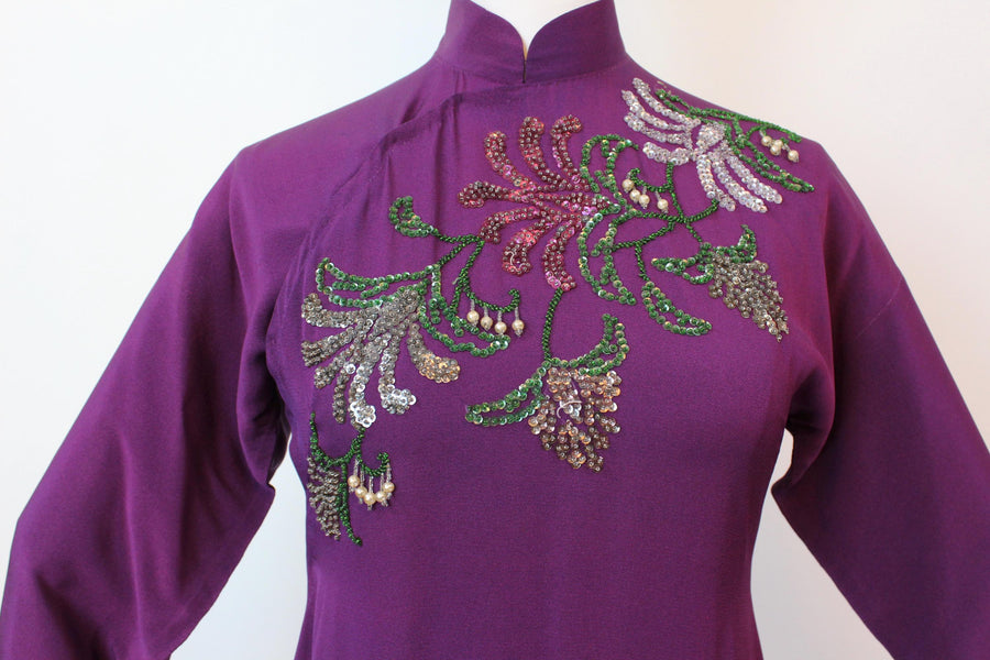 1940s ASIAN purple sequin dress xs | new fall winter