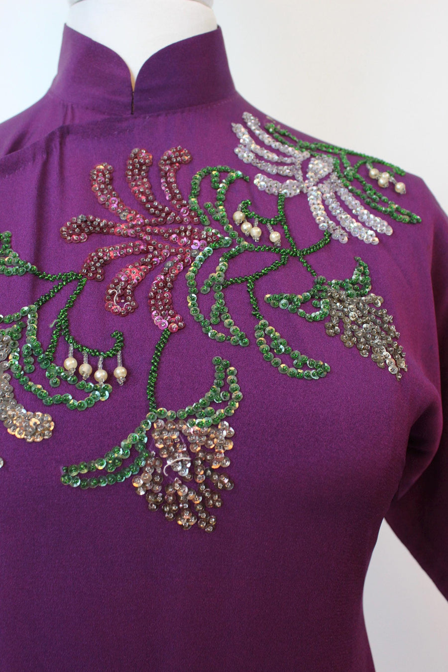 1940s ASIAN purple sequin dress xs | new fall winter