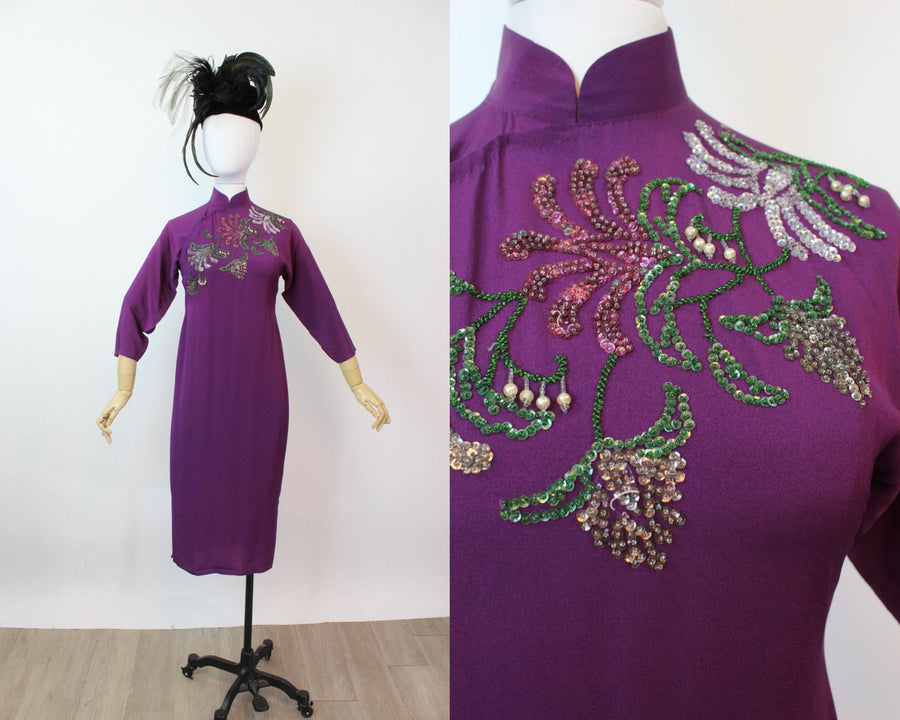 1940s ASIAN purple sequin dress xs | new fall winter