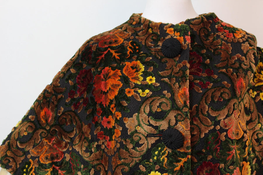 1960s TAPESTRY velvet CAPE coat small medium | new fall winter