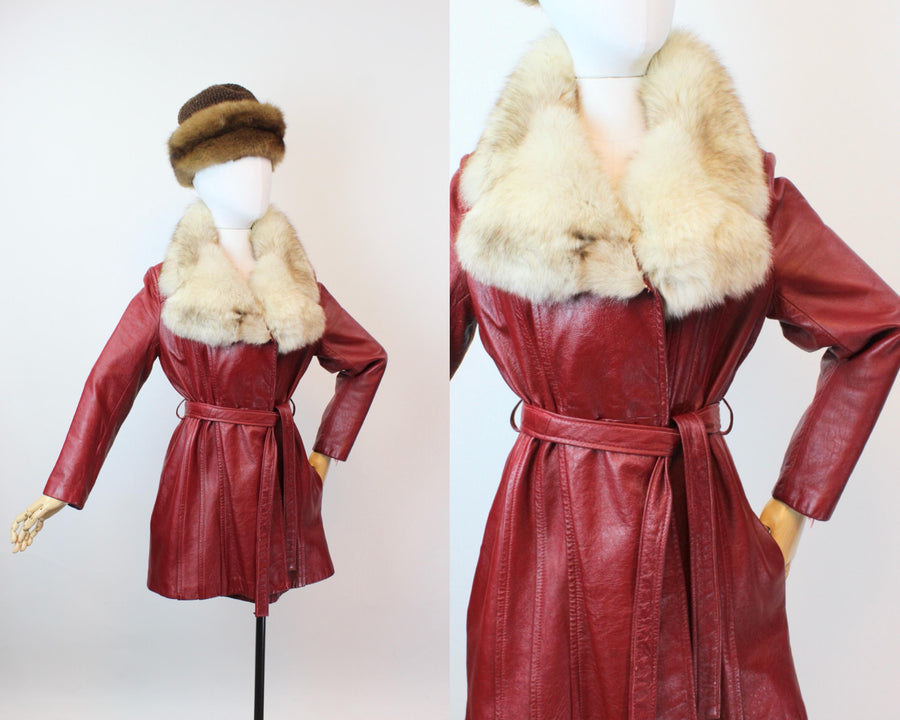 1970s 1976 LEATHER FOX fur collar jacket coat small medium | new fall winter