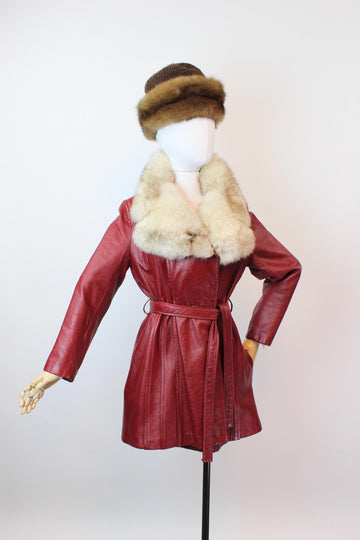 1970s 1976 LEATHER FOX fur collar jacket coat small medium | new fall winter