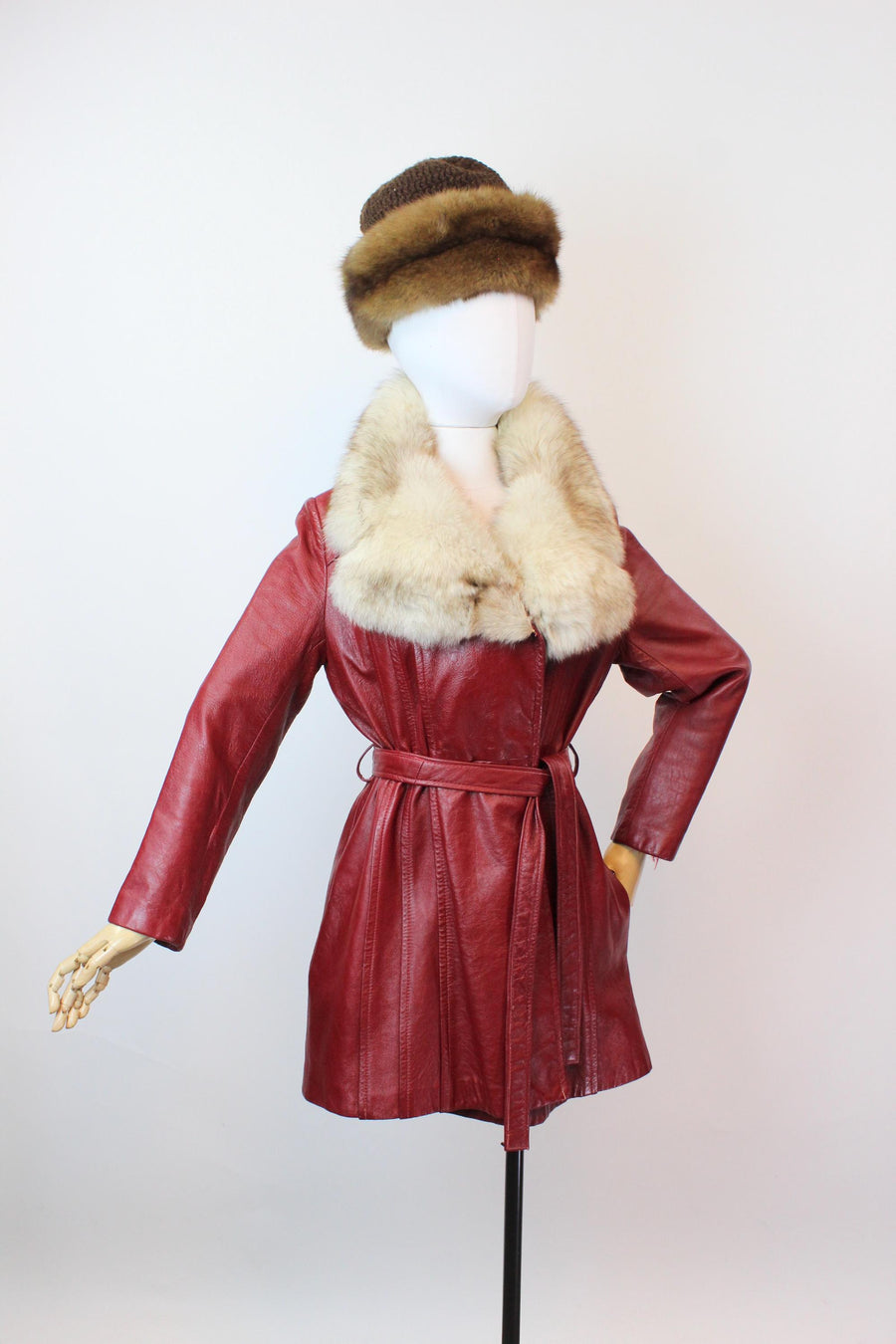 1970s 1976 LEATHER FOX fur collar jacket coat small medium | new fall winter
