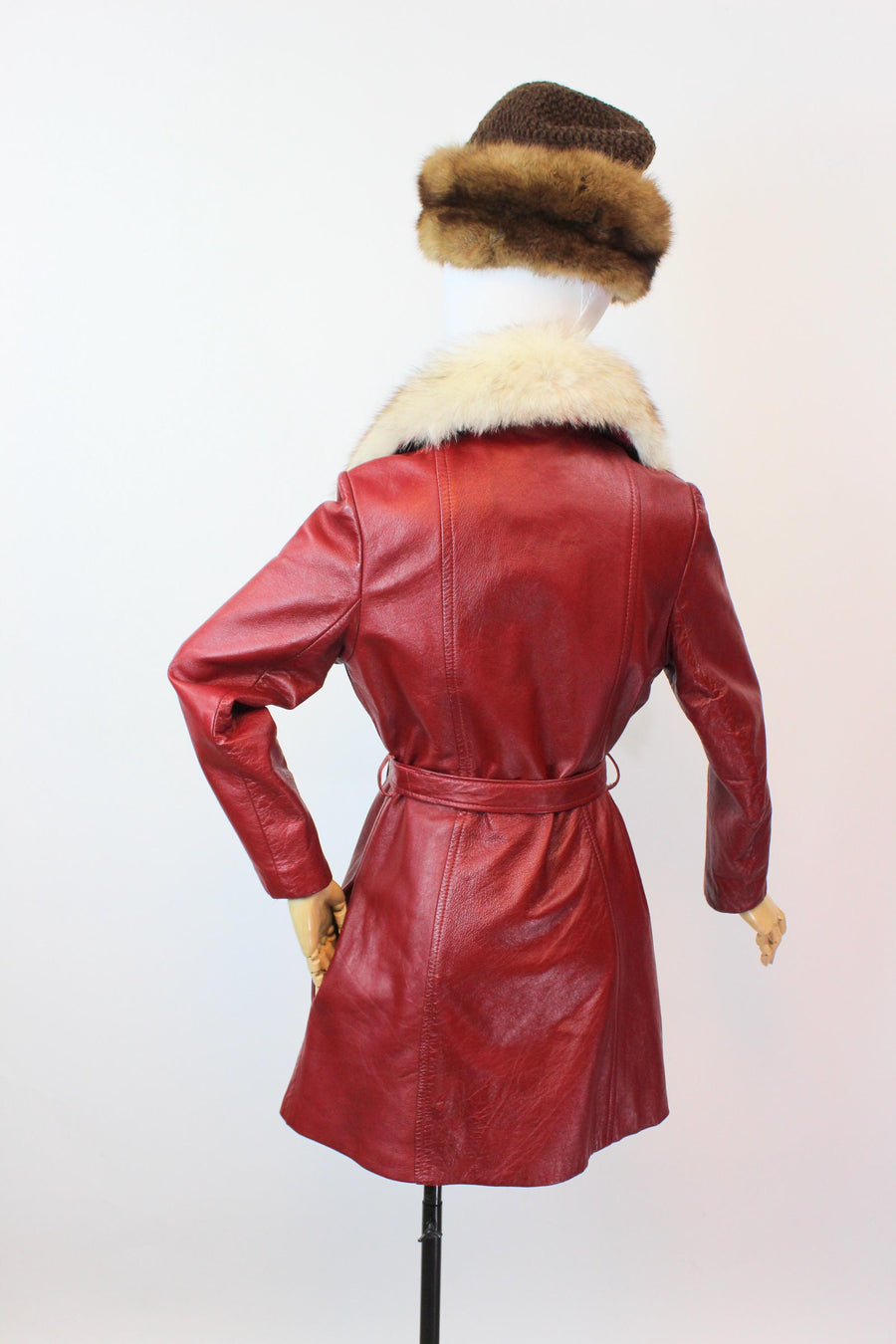 1970s 1976 LEATHER FOX fur collar jacket coat small medium | new fall winter