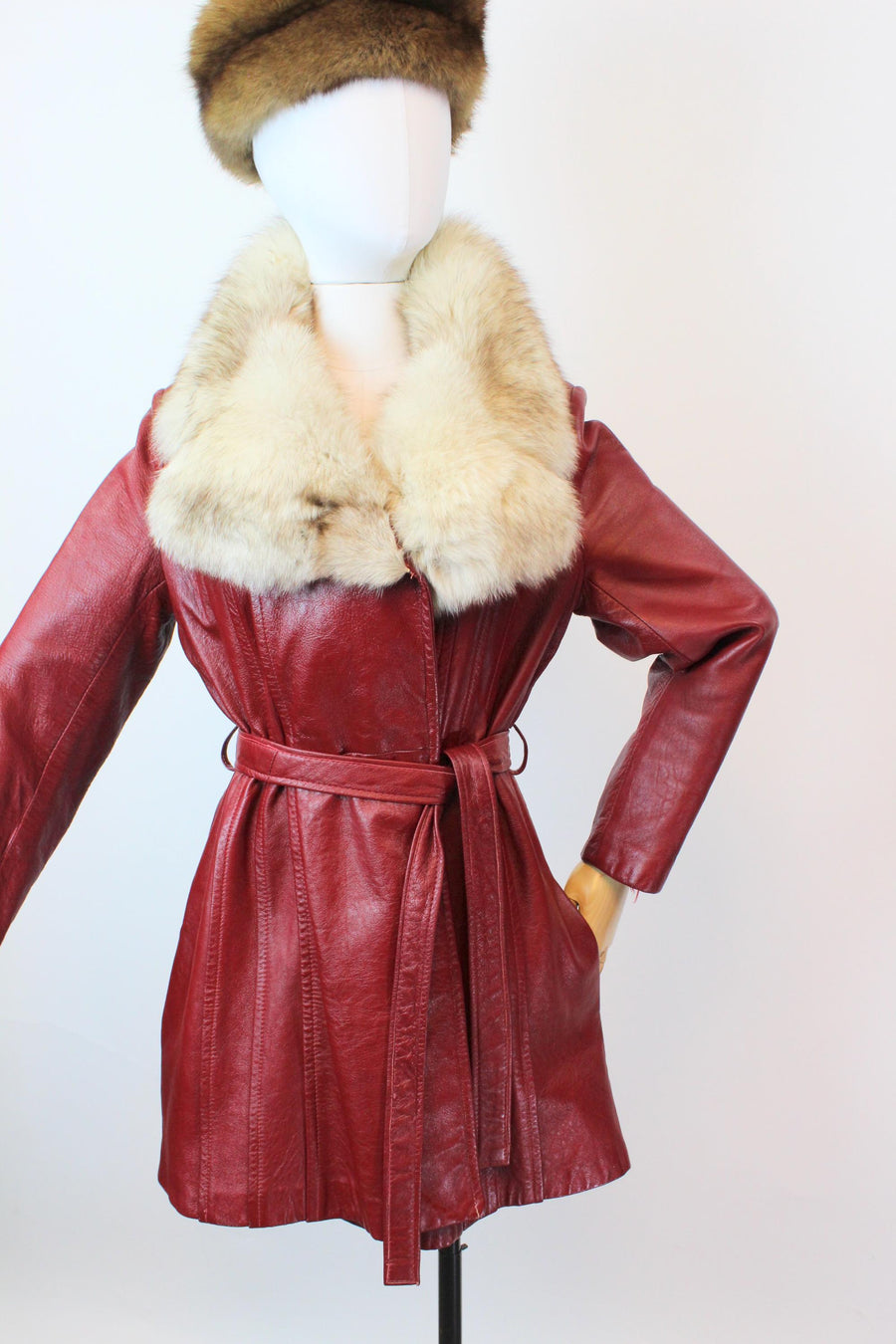 1970s 1976 LEATHER FOX fur collar jacket coat small medium | new fall winter