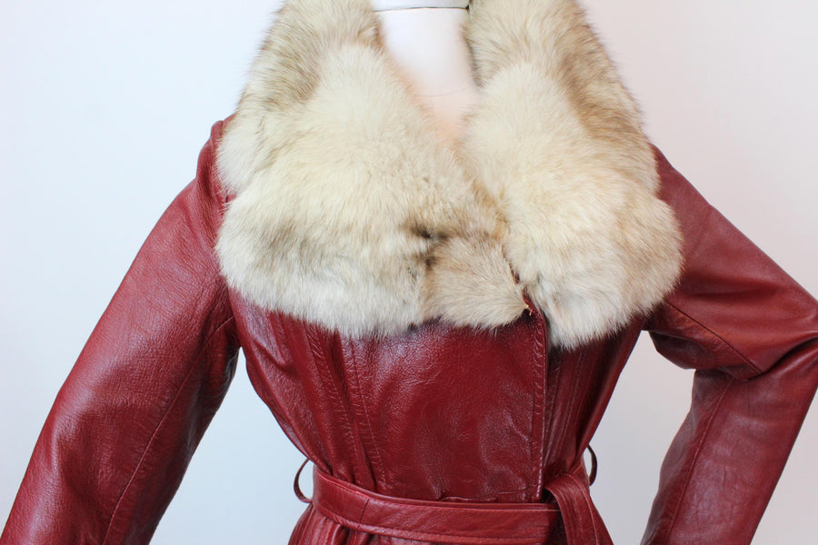 1970s 1976 LEATHER FOX fur collar jacket coat small medium | new fall winter
