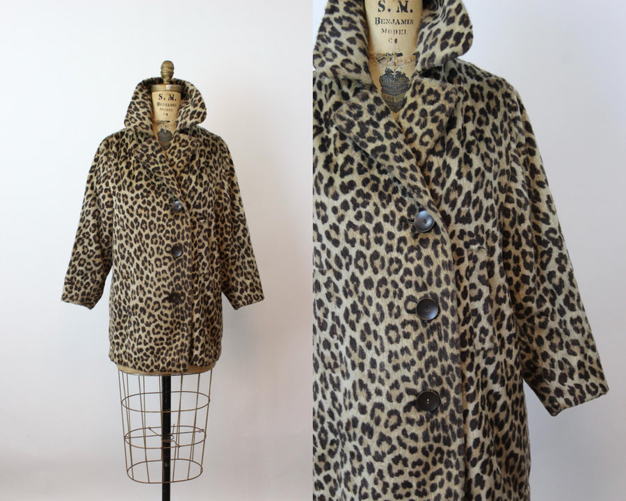 1960s LEOPARD faux fur coat xs small | new fall winter