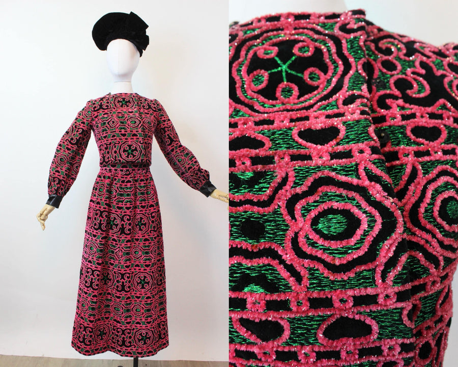 1960s JEAN PATOU velvet CHENILLE jacket skirt set xs | new fall winter