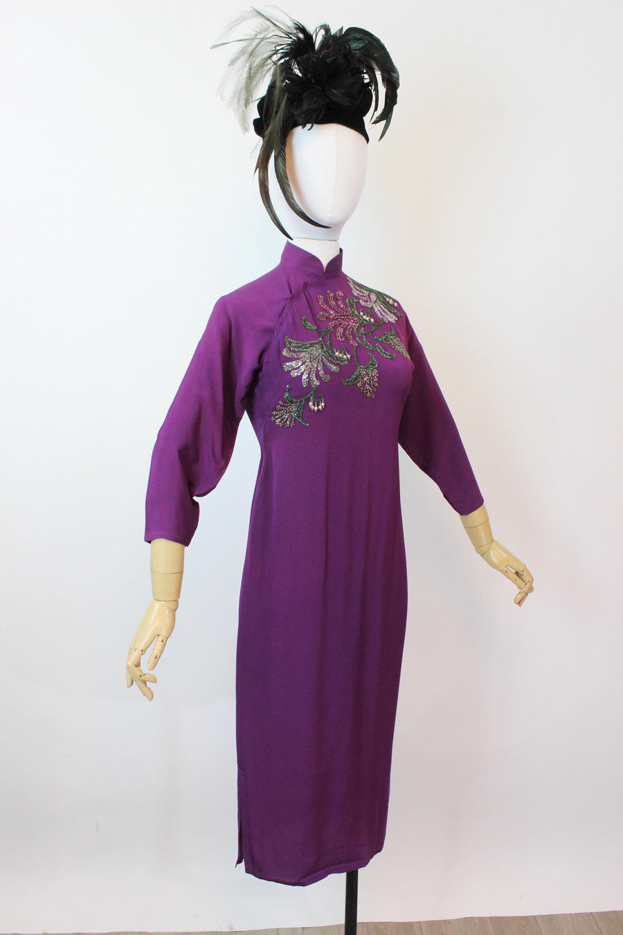 1940s ASIAN purple sequin dress xs | new fall winter