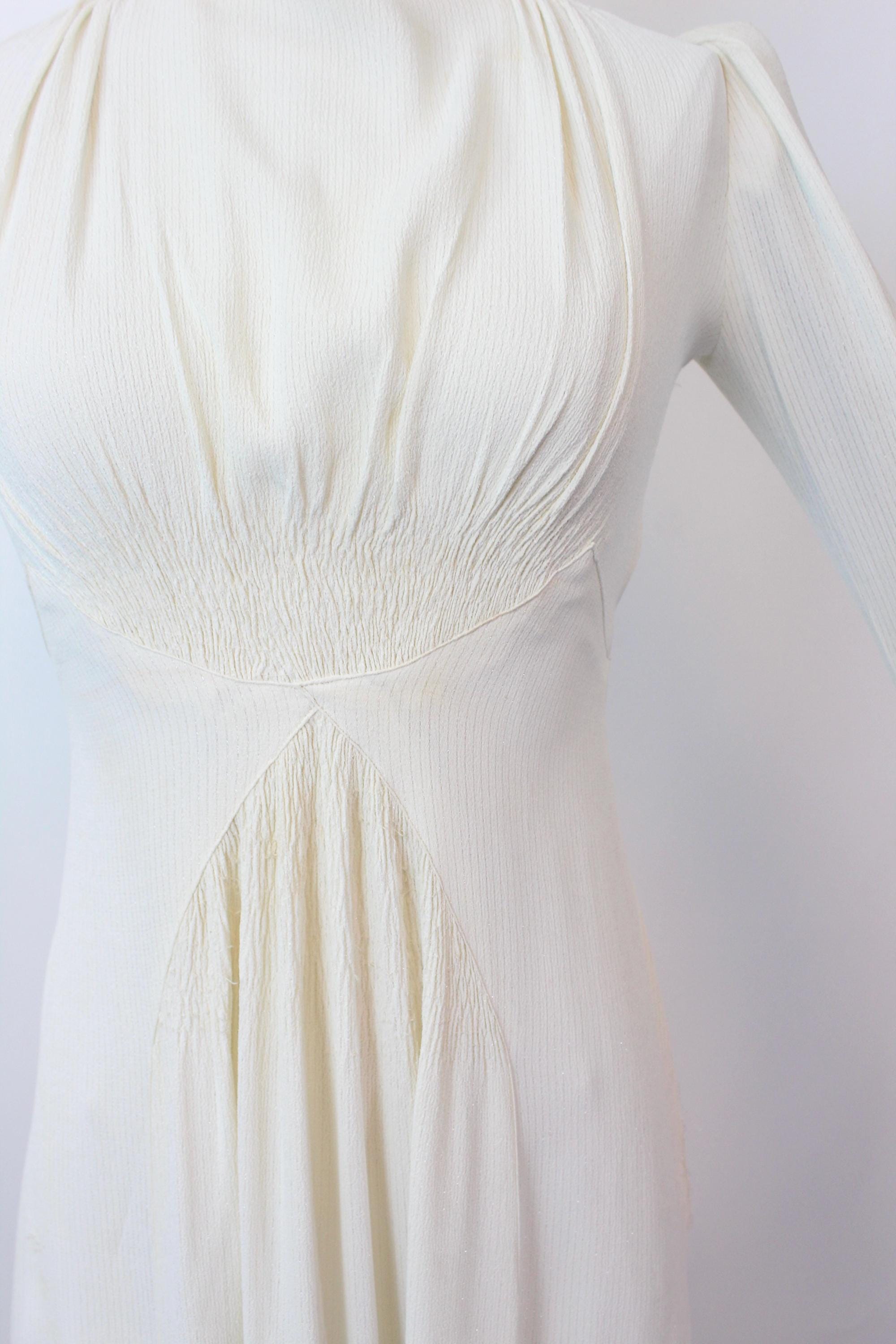 vintage long sleeve white dress 1930s IVORY WEDDING dress train xs