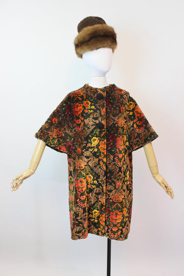 1960s TAPESTRY velvet CAPE coat small medium | new fall winter