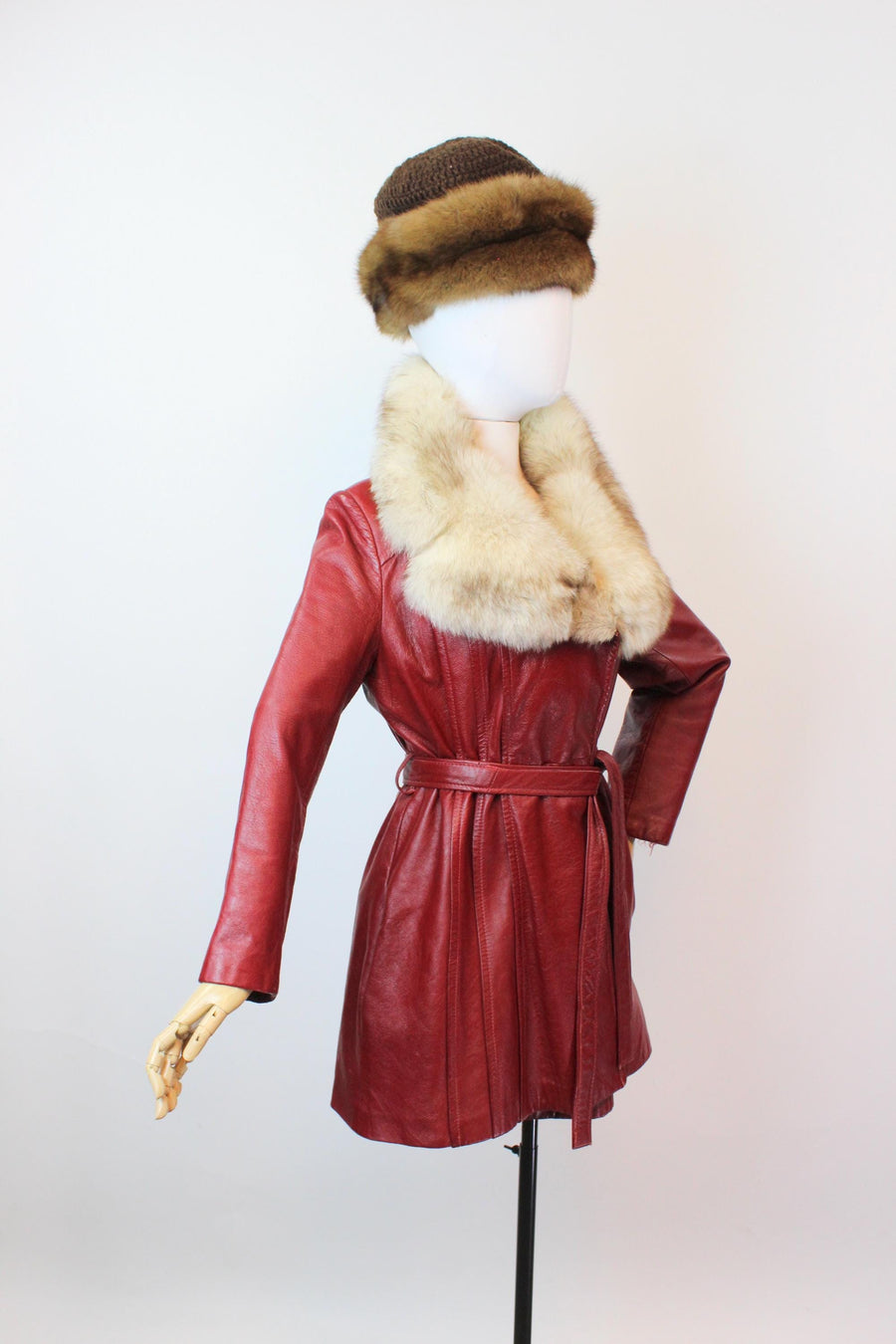 1970s 1976 LEATHER FOX fur collar jacket coat small medium | new fall winter