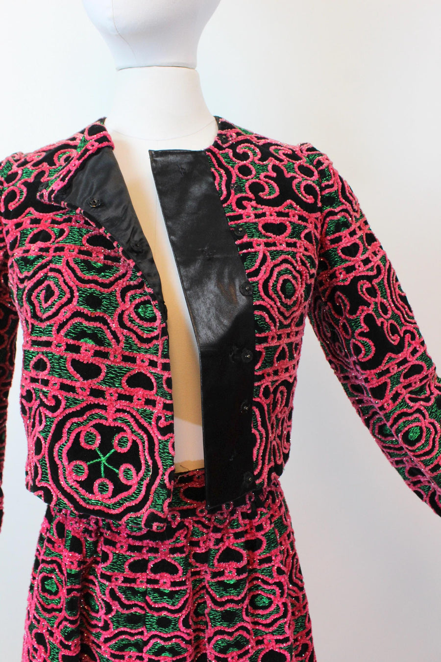 1960s JEAN PATOU velvet CHENILLE jacket skirt set xs | new fall winter