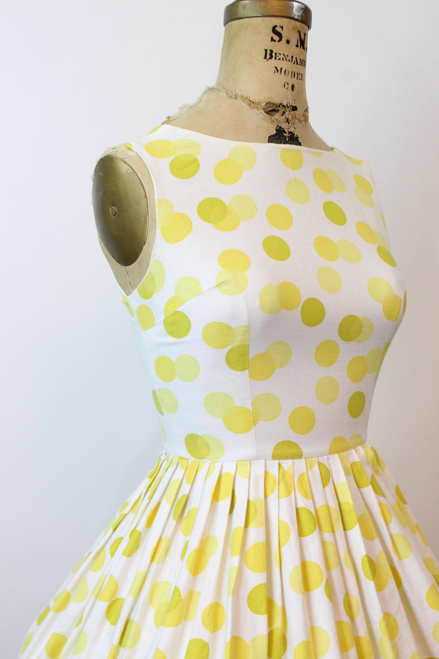 1950s POLKA DOT yellow cotton dress xs