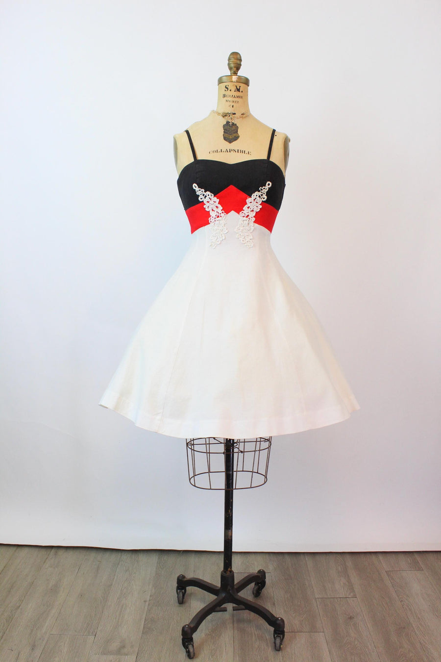 1950s cotton PIQUE colorblock dress xxs