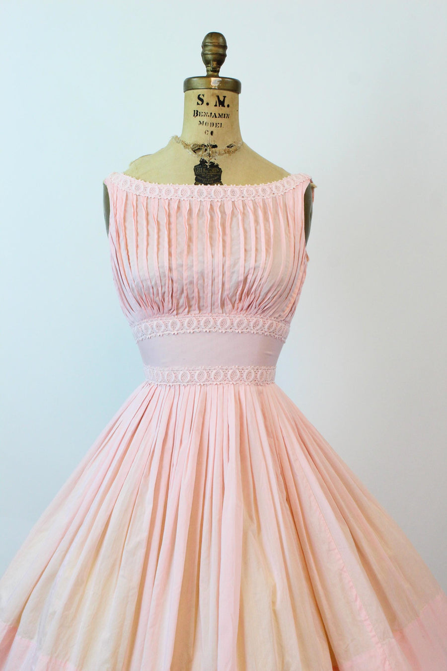 1950s PINK pintucked cotton dress xxs