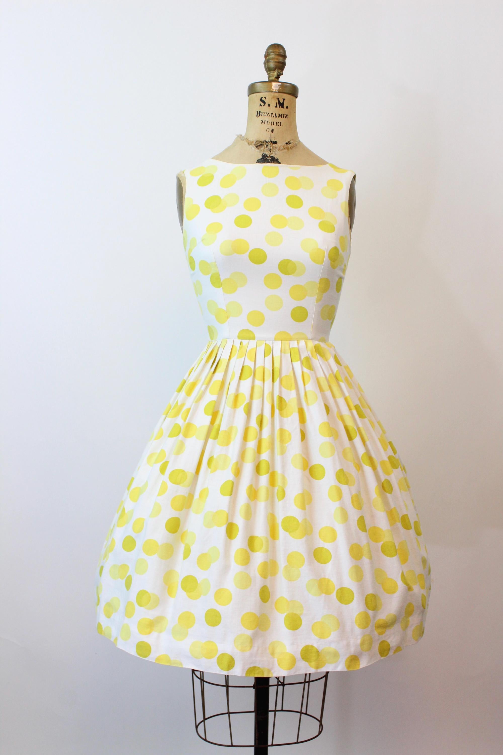 1950s POLKA DOT yellow cotton dress xs