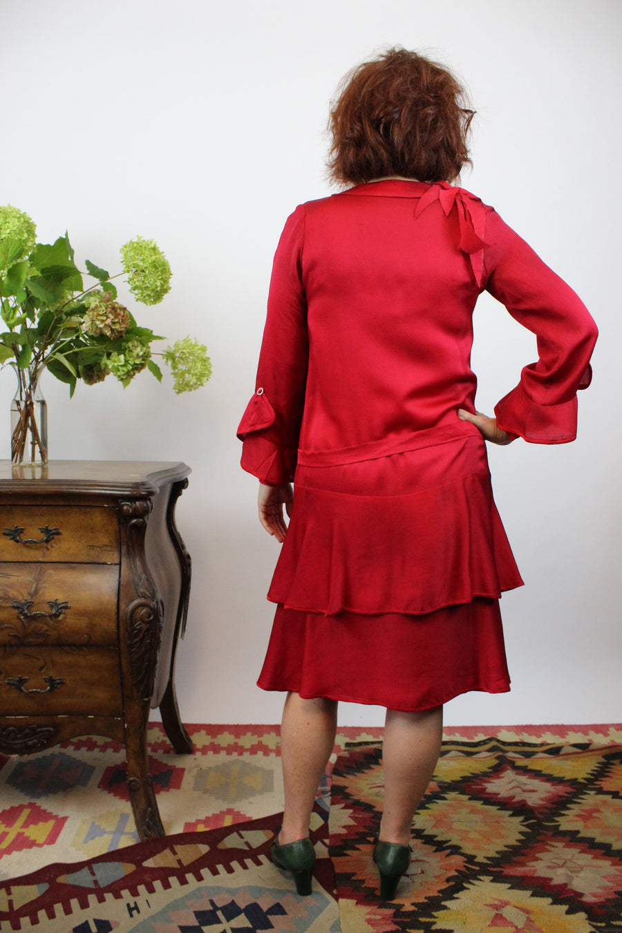 1920s RUFFLED tissue red silk dress xs | new fall