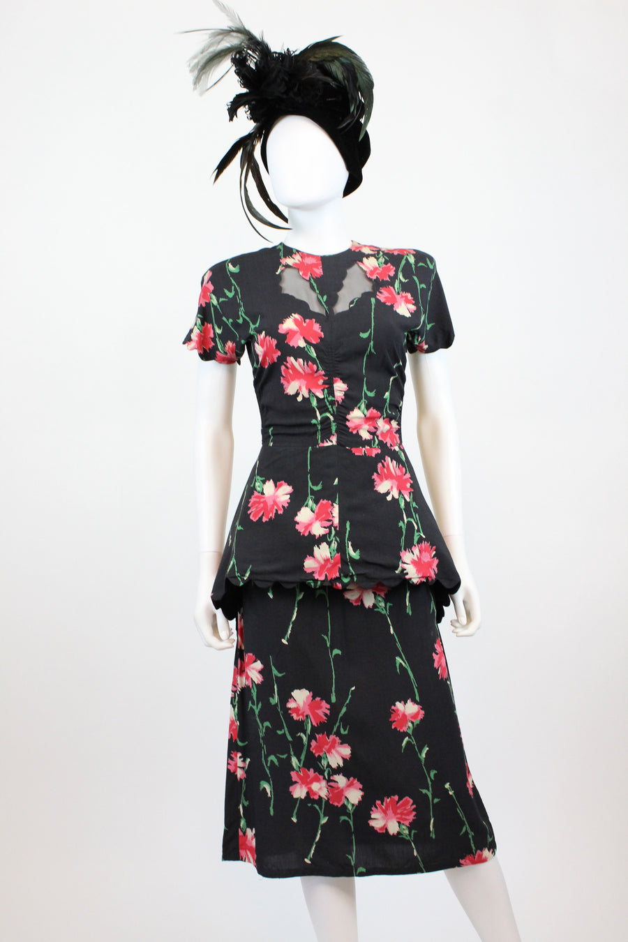 1940s carnation print dress xs | new fall