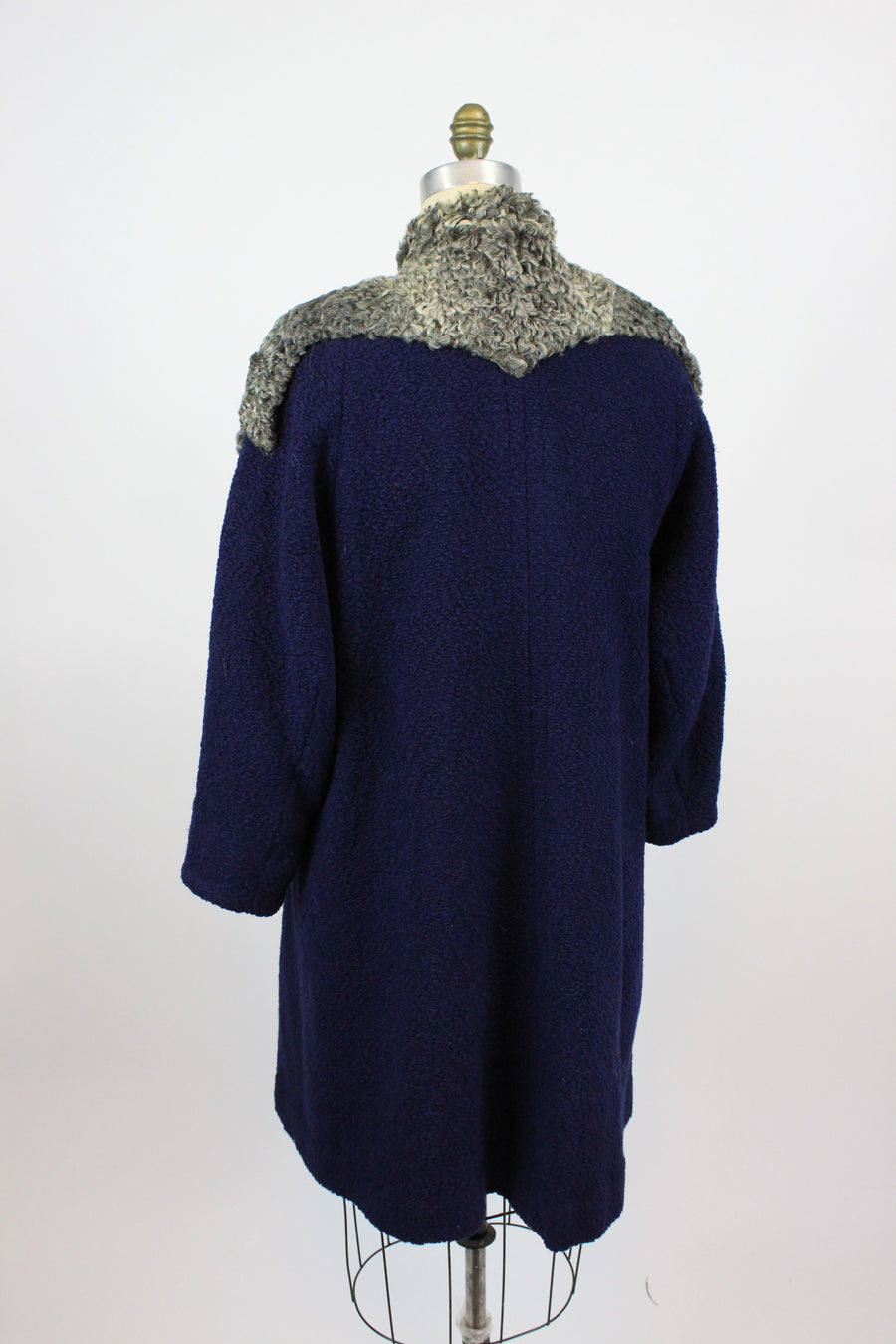 1940's navy boucle fur cape coat large | new fall