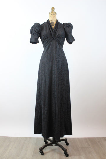 1930s MOIRE puff SLEEVES dress gown small | new winter