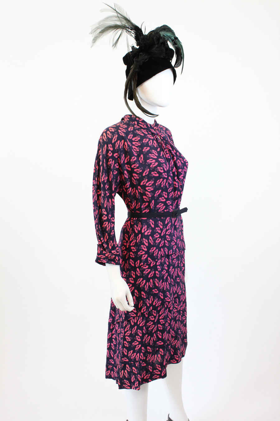1940s sun hat print novelty dress small | new fall