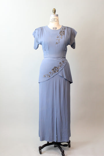 1940s SEQUIN beaded BLUE gown dress medium | new spring