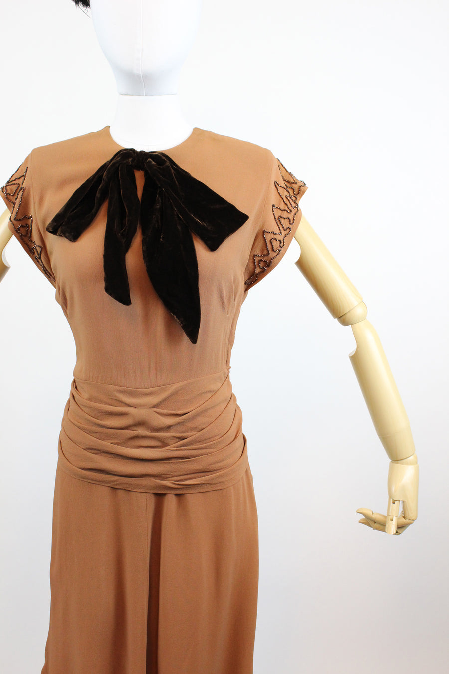 1940's rayon beaded dress butterscotch dress xs | new fall